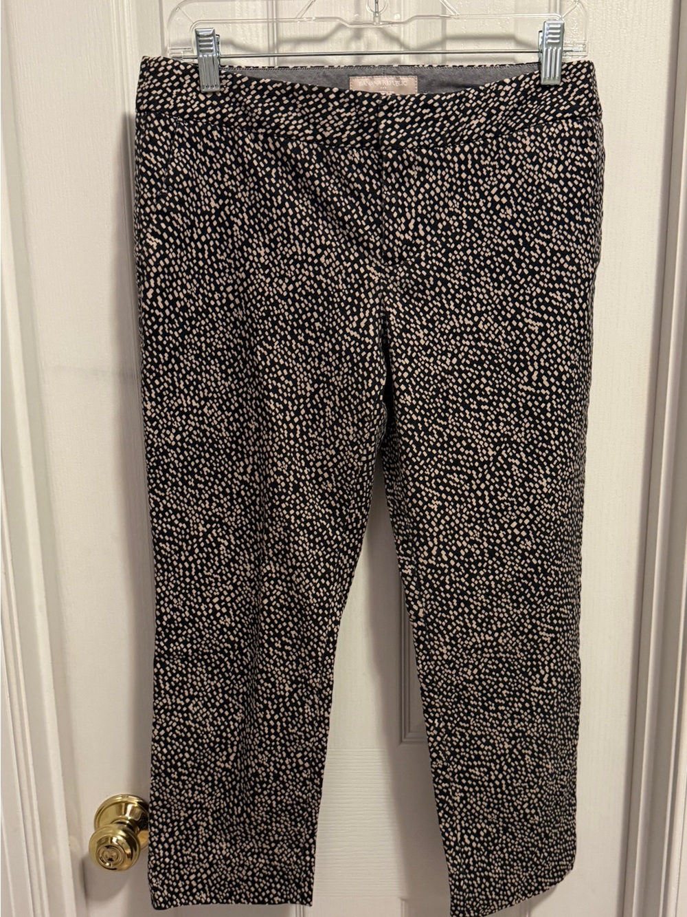 Banana Republic Petite Black and Cream Dot Printed Ankle Pants
